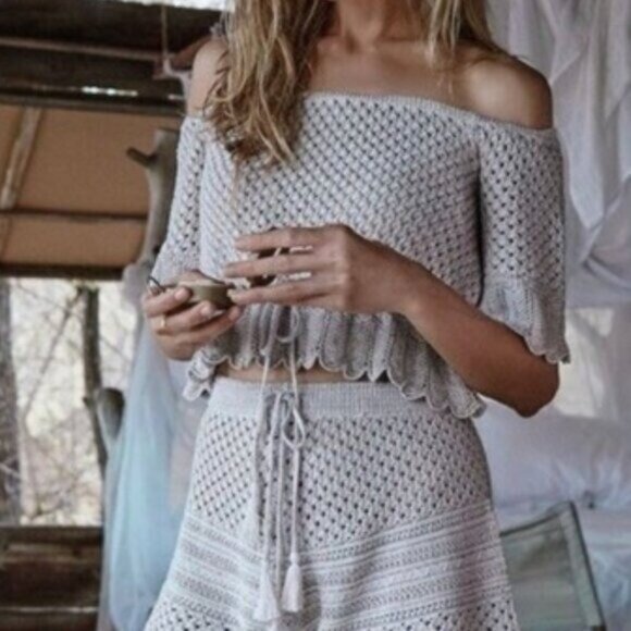 SPELL Atlantic Crochet Sweater Top XS NEW Shell Beige Bohemian Hippie Knit - Picture 6 of 6